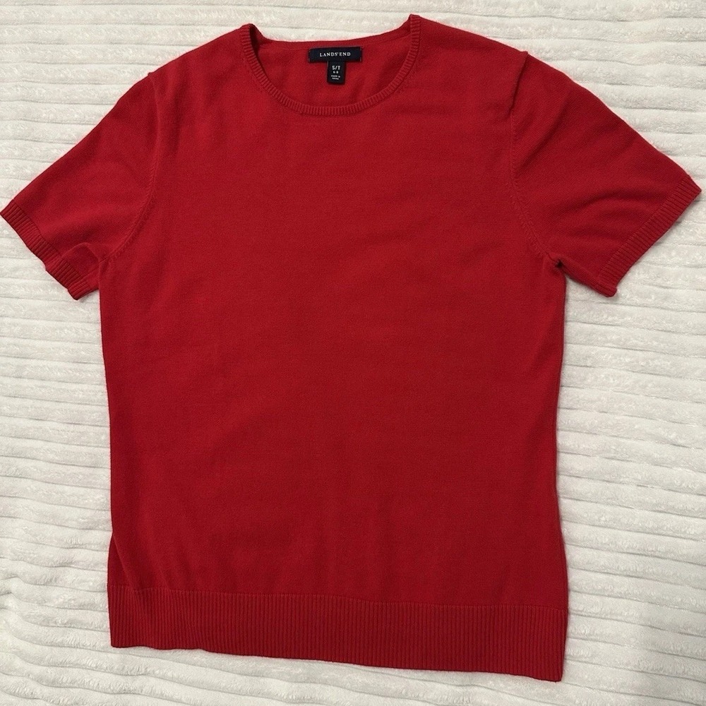Lands' End Women's Sz S/T Shirt Sleeves Sweater Red Supima Cotton
